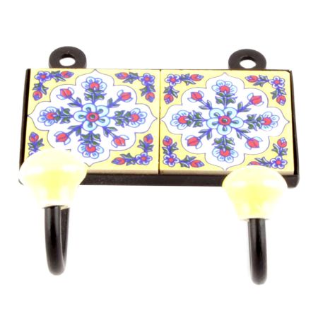 Yellow And Turquoise Tiny Flower Ceramic Tiles Hooks Online